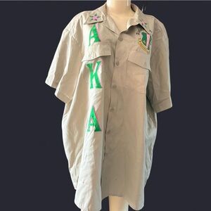 AKA (alpha Kappa alpha kakhi Shirt with Green Accents